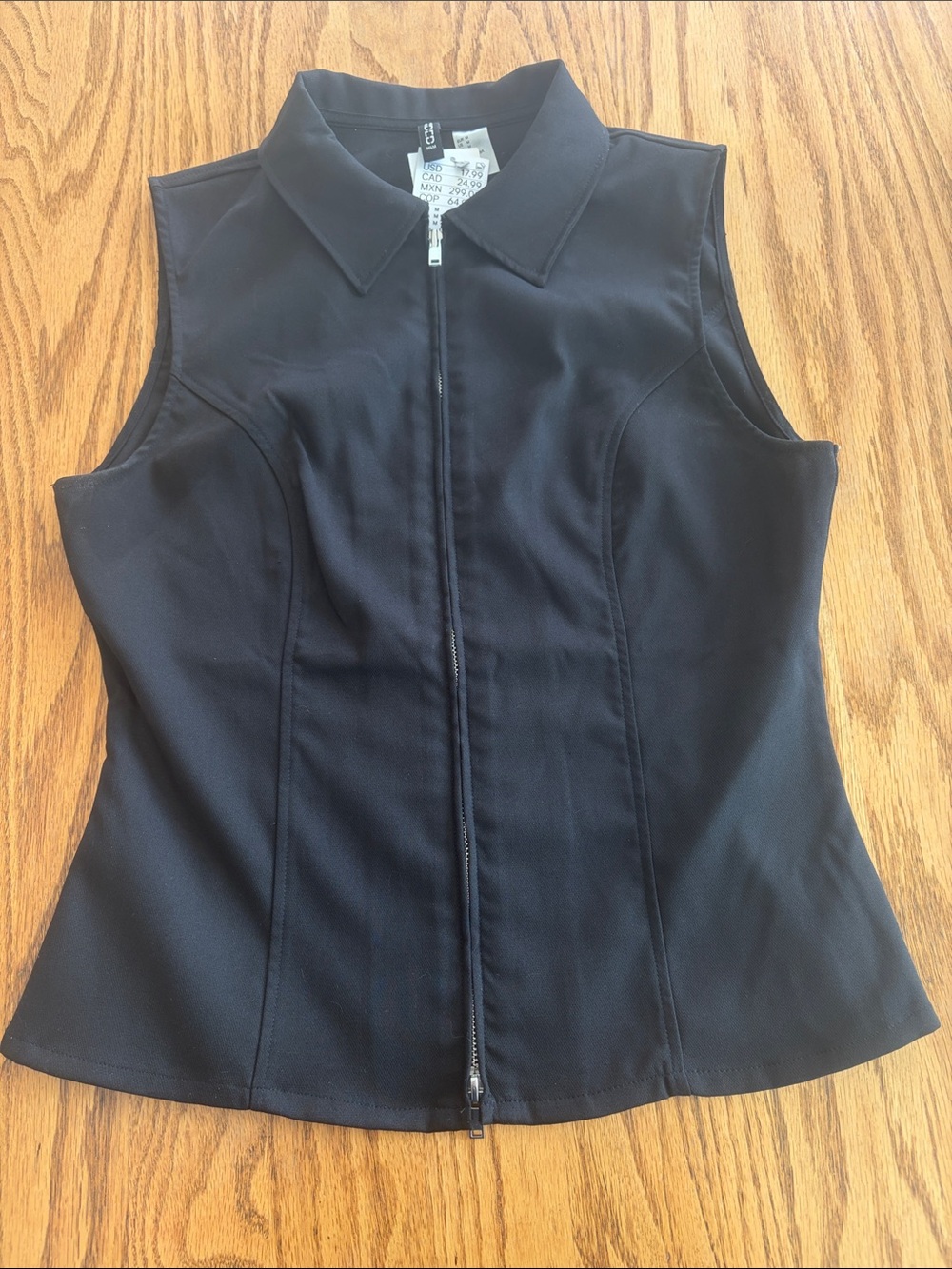 H&M Black Two Way Zip-Front Collared Vest